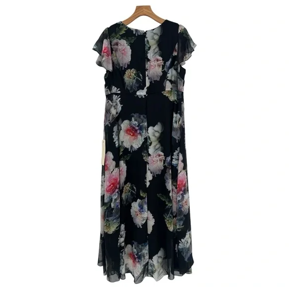 Adrianna Papell Floral Overlay Maxi Wide Leg Jumpsuit in Black Multi Size 16 - Picture 5 of 16